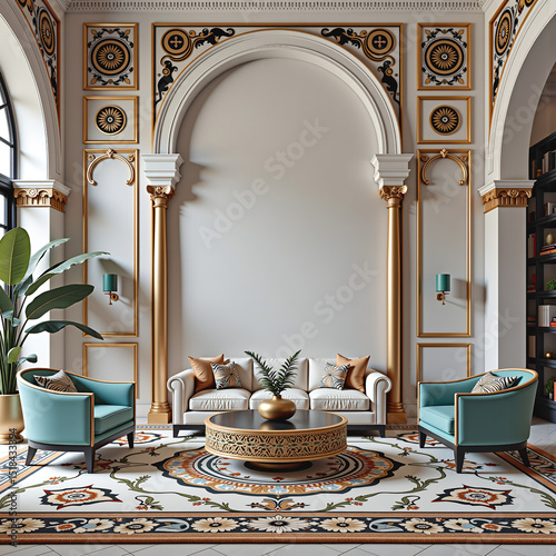 Elegant Classic Living Room Interior with Ornate Furniture and Wall Decor