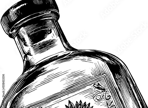 Engraved tequila bottle design for beverage and packaging art
