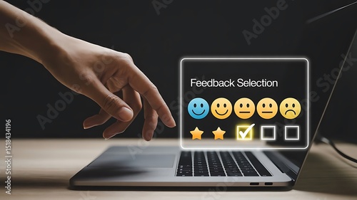 User Interaction, Feedback Selection, Digital Workspace, Graphic Interface, Modern Environment, Close-Up Viewpoint, User Experience Concept