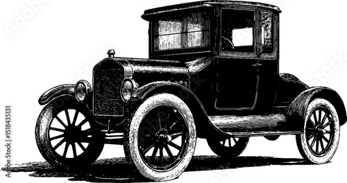 Detailed vintage car engraving illustration for retro design projects