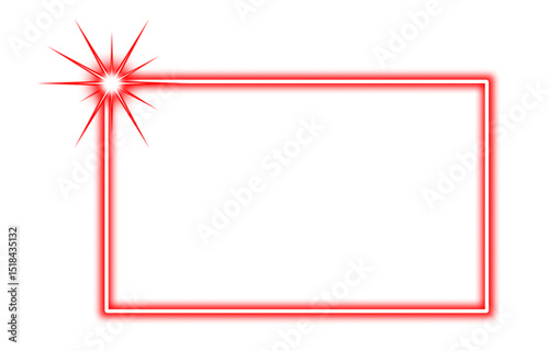 Red neon rectangle shape frame. Vivid glowing red border isolated on transparent background. Shine glow light electric red neon sign frame. Banner, Mockup, presentation, Design element, PNG