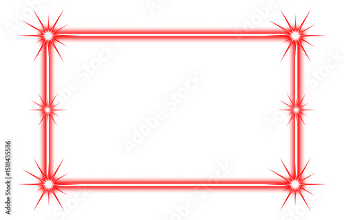 Red neon rectangle shape frame. Vivid glowing red border isolated on transparent background. Shine glow light electric red neon sign frame. Banner, Mockup, presentation, Design element, PNG
