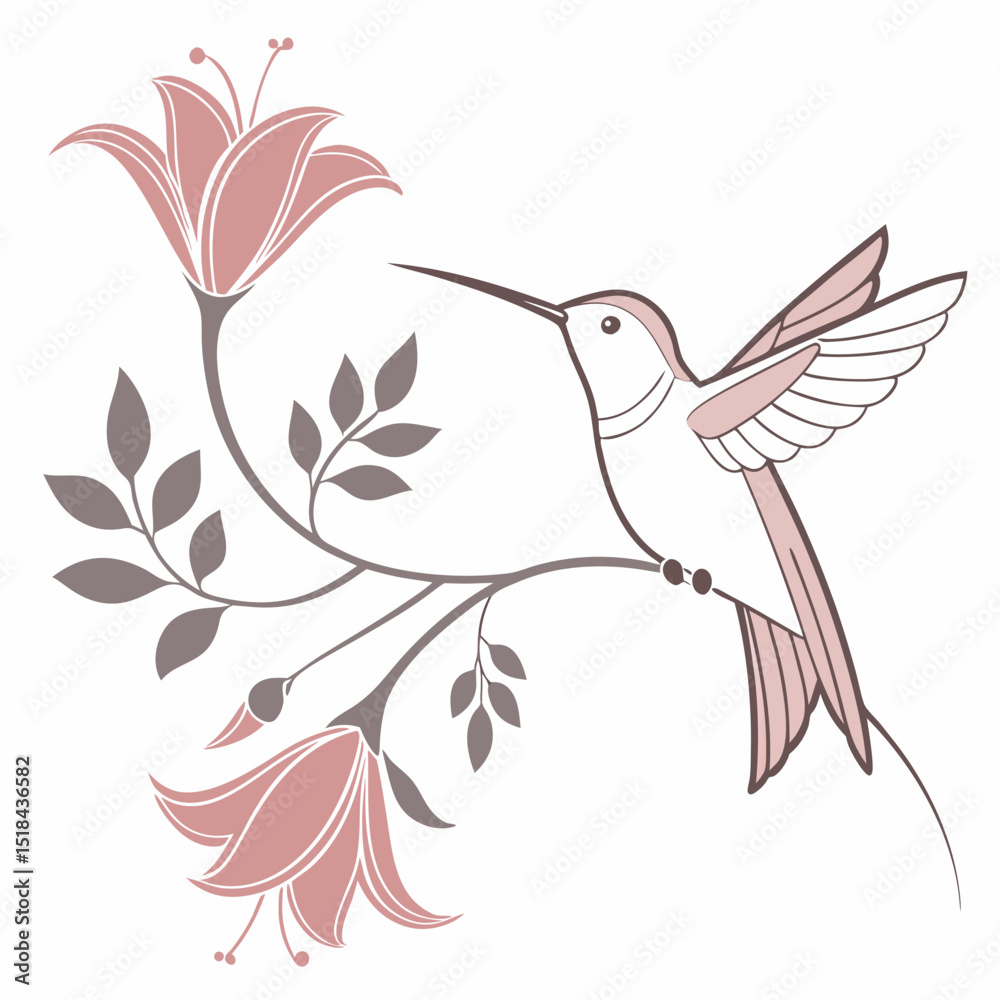 Fototapeta premium Soft Pastel Colored Minimalistic Hummingbird vector illustration
