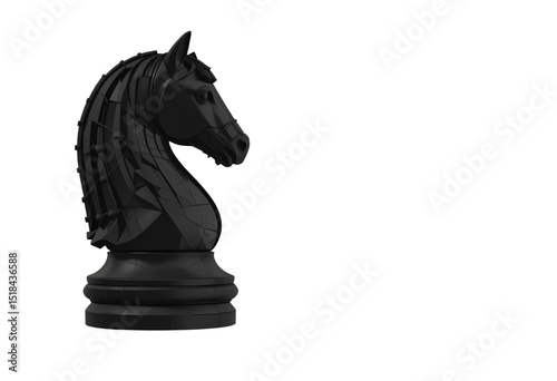 Black chess knight piece in geometric vector design with long shadows.
