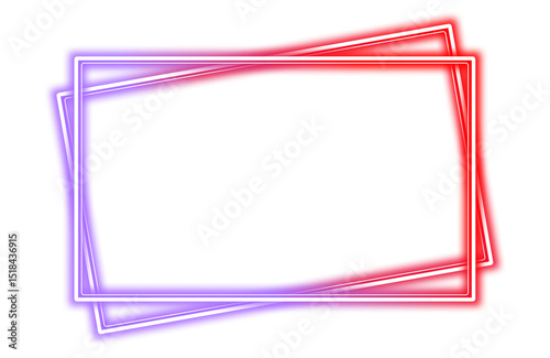 Rectangle Frame with Two-Tone Neon Colors – Red & Purple neon rectangle shape frame. Vivid glowing lavender border isolated on transparent background. Banner, Mockup, presentation, element, PNG