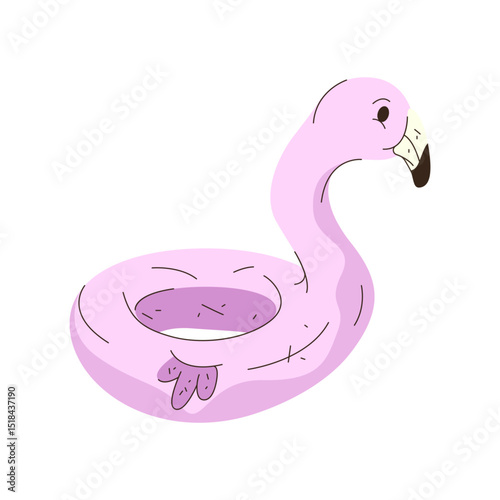 Inflatable flamingo pool float icon. Vector summer beach, pool toy in bird shape. Symbol for water party swimming, vacation. Cartoon floatie for sea or ocean holiday for children. Waterproof animal.