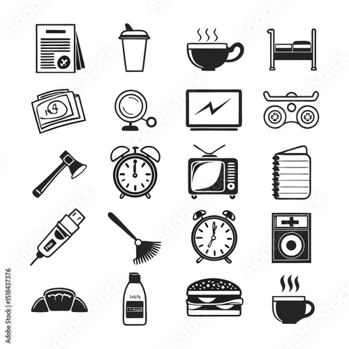 Daily Routine Icons A Collection of Simple Black and White Illustrations of Everyday Activities