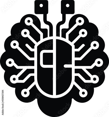 AI brain circuit Vector illustration brain icon made of usb and chip components