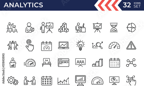 Business analytics vector line icon set. Contains charts, graph, analysis, infographic vector collection
