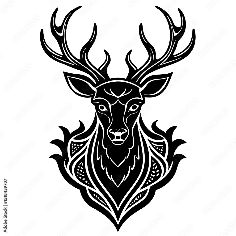Naklejka premium Ornate deer symmetrical antlers gold highlights vector illustration