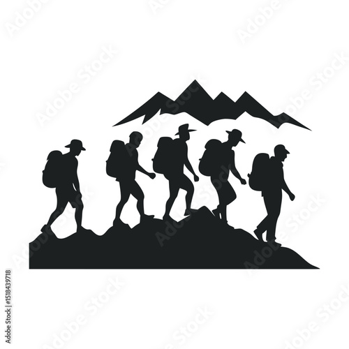 People Hiking Together In Mountain Range
