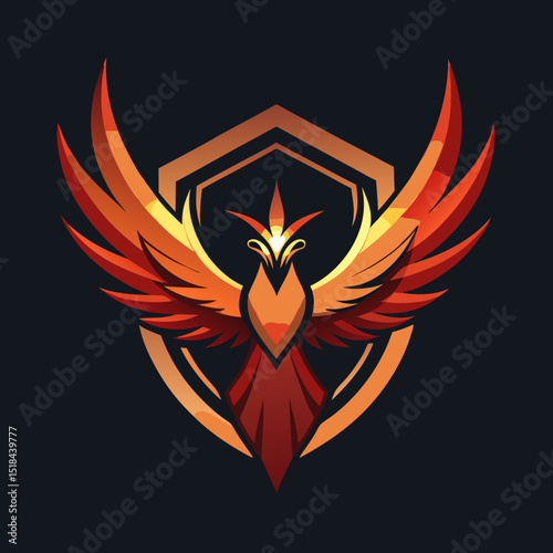 Phoenix rising fire wings spread wide vector illustration