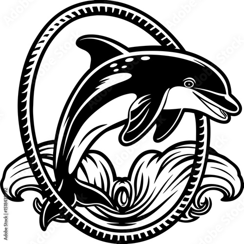 Playful dolphin jumping through hoops vector illustration