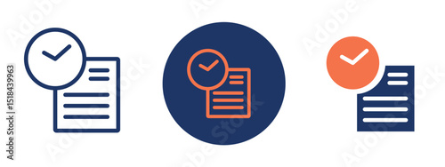 Set of 5 pixel perfect colored Time tracking icon with 1 unexpanded, 1 silhouette, Icon depicting time monitoring for productivity or project management.