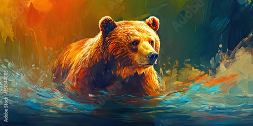 Colorful Bear Art, ai generated.