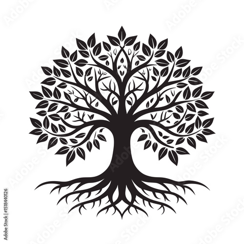 Rooted Tree Of Life Symbol Silhouette