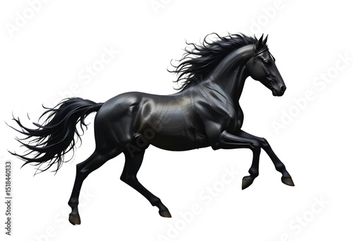 A black horse galloping in motion, rendered with dynamic oil paint strokes.
