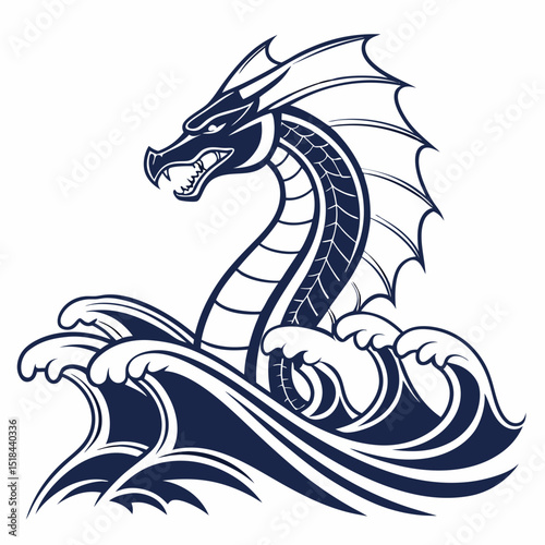 Sea serpent stylized waves vector illustration