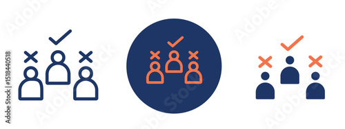Set of 5 pixel perfect colored Candidate selection icon with 1 unexpanded, 1 silhouette, Icon representing choosing or hiring a job candidate.