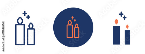 Set of 5 pixel perfect colored Candle icon with 1 unexpanded, 1 silhouette, Simple candle icon representing light, celebration, or remembrance.