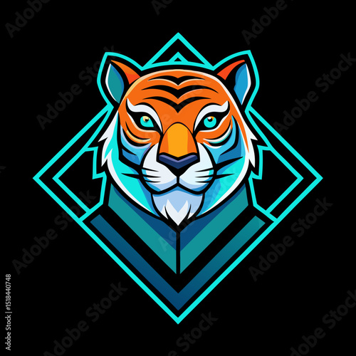 Futuristic neon tiger dark background vector illustration
