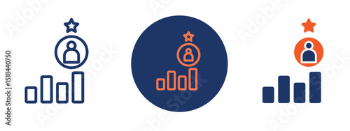 Set of 5 pixel perfect colored Career growth icon with 1 unexpanded, 1 silhouette, Icon symbolizing upward movement for career development.