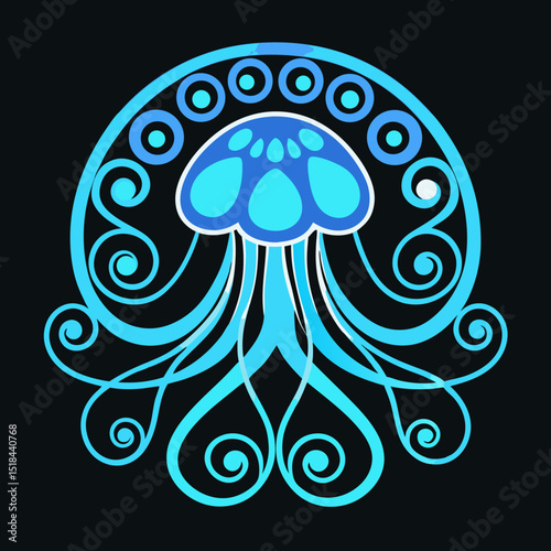 Glowing jellyfish abstract tendrils vector illustration