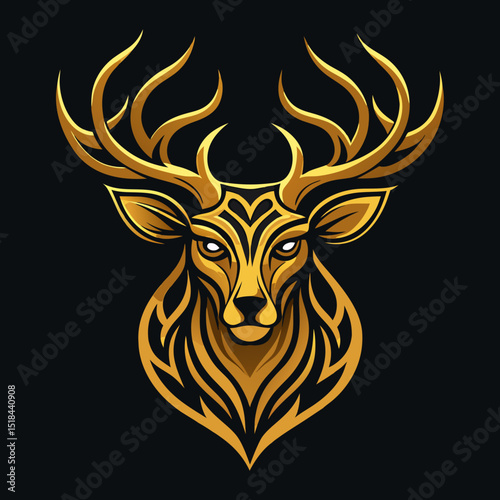 Ornate deer symmetrical antlers gold highlights vector illustration