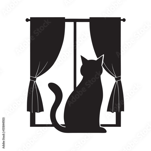 Cat Sitting Silhouette In Window Light