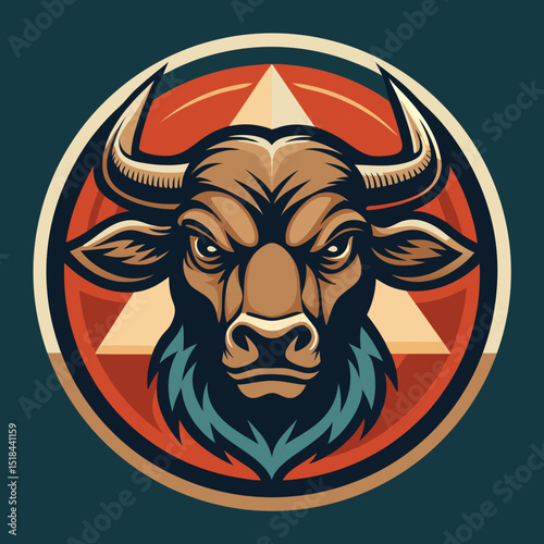 Vintage rustic bull head circle badge vector illustration