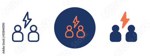Set of 5 pixel perfect colored Conflict resolution icon with 1 unexpanded, 1 silhouette, Icon symbolizing mediation or resolving workplace conflicts.