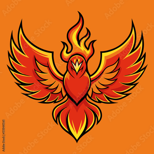 Phoenix rising fire wings spread wide vector illustration