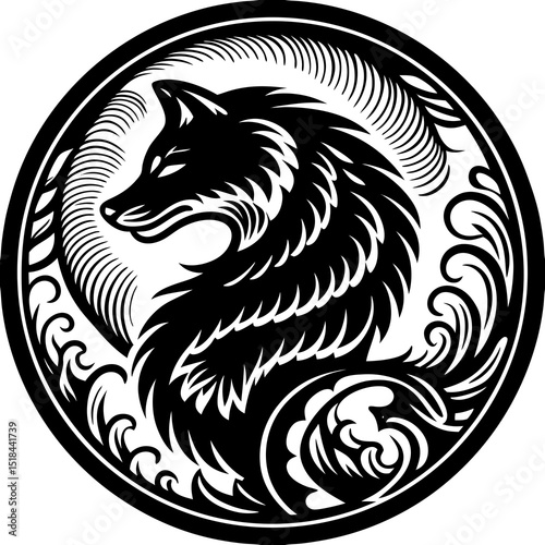 Stylized wolf subtle shading monochrome vector illustration