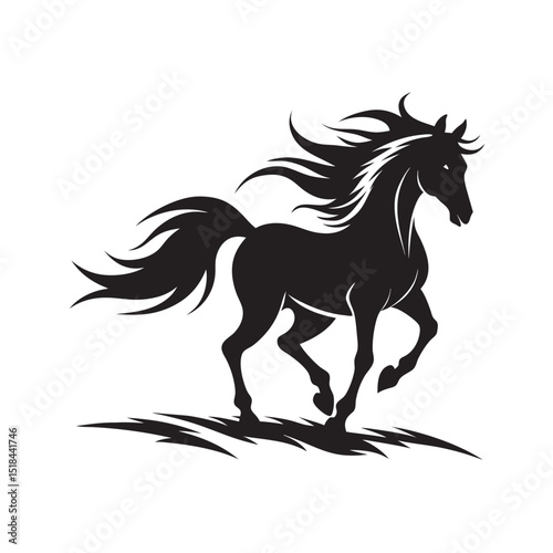 Horse Running Freely In Field Silhouette