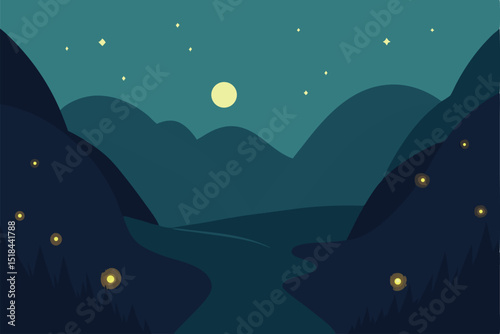 vector illustration of a night landscape with the moon