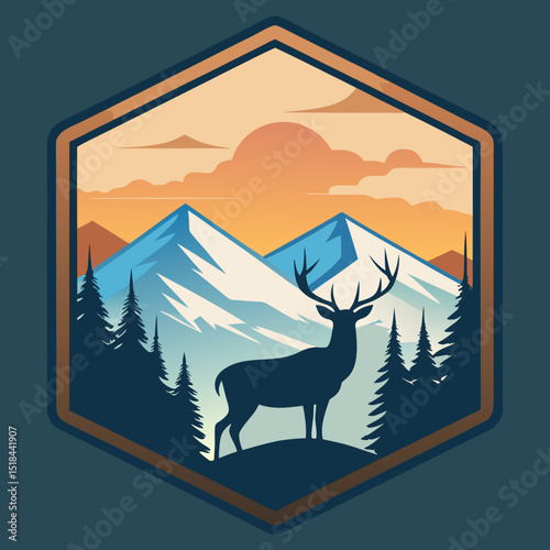 Deer in snowy landscape vector illustration