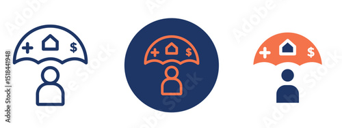 Set of 5 pixel perfect colored Employee benefits icon with 1 unexpanded, 1 silhouette, Icon symbolizing workplace perks like insurance, vacation, or incentives.