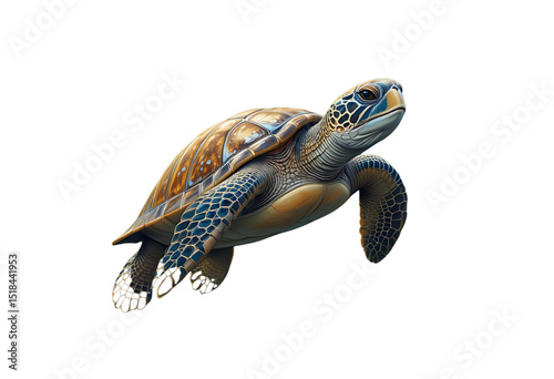 Oil paint style underwater turtle swimming through coral reefs, rich tropical colors.

