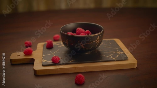 A captivating visual display of raspberries on a table