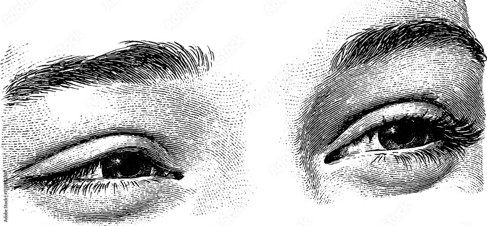 Obraz premium Engraved illustration set of blushing and shy facial expressions for design