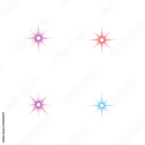 Red pink purple blue teal glowing starlight flare with sparkle light burst and bright glow on transparent background