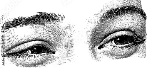 Engraved illustration set of blushing and shy facial expressions for design
