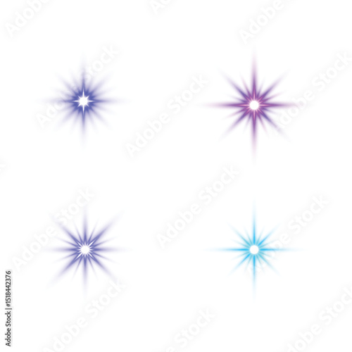 Blue pink purple teal glowing starlight flare with sparkle light burst and bright glow on transparent background