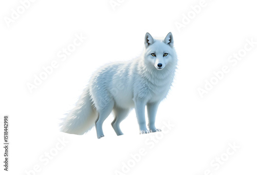 Arctic fox standing in the snow, cool oil textures in icy blue and white shades.
