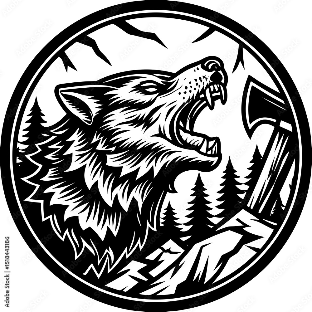 Naklejka premium Howling wolf rugged outdoor themed logo vector illustration