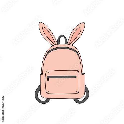 Cute pink bunny ear backpack illustration for kids' fashion  