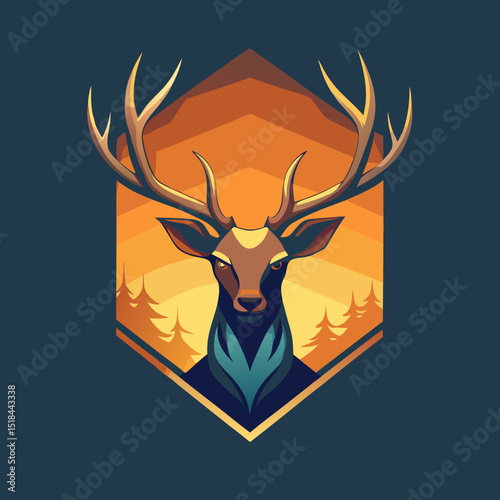 Abstract deer logo with antlers forming a tree vector illustration