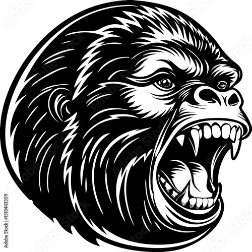 Brutal gorilla head logo with dynamic sketching vector illustration