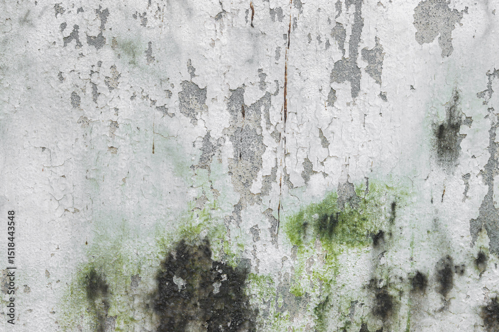 Fototapeta premium Grungy weathered concrete wall with cracks and stains, exuding a raw, aged texture background