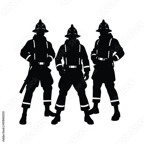 Silhouette of Three Firefighters in Uniform – Emergency Response Team Illustration